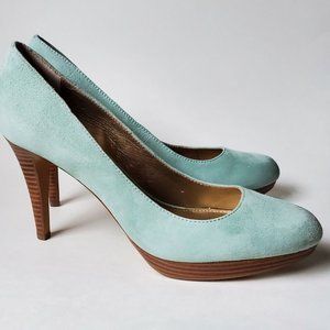 Circa Joan & David Luxe Pumps 4" Heel Green Suede Shoes US Size 10
